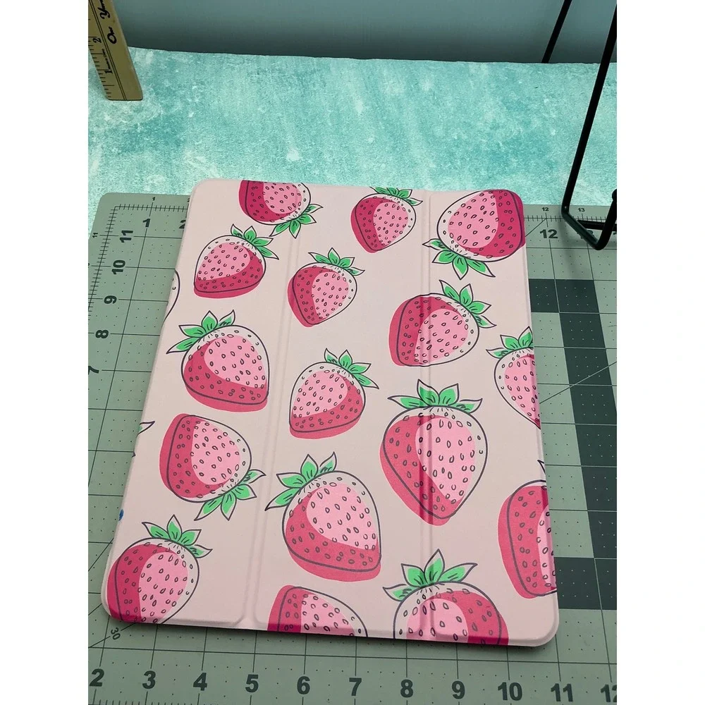 Lepeoac Strawberry iPad Pro 12.9 Case 6th 5th 4th 3rd Gen Pink Clear Back Folio
